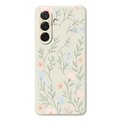 For Samsung Galaxy A36 5G Case Pink Blue Flowers Pattern Printing Straight Edge TPU Phone Back Cover - Beige - 1