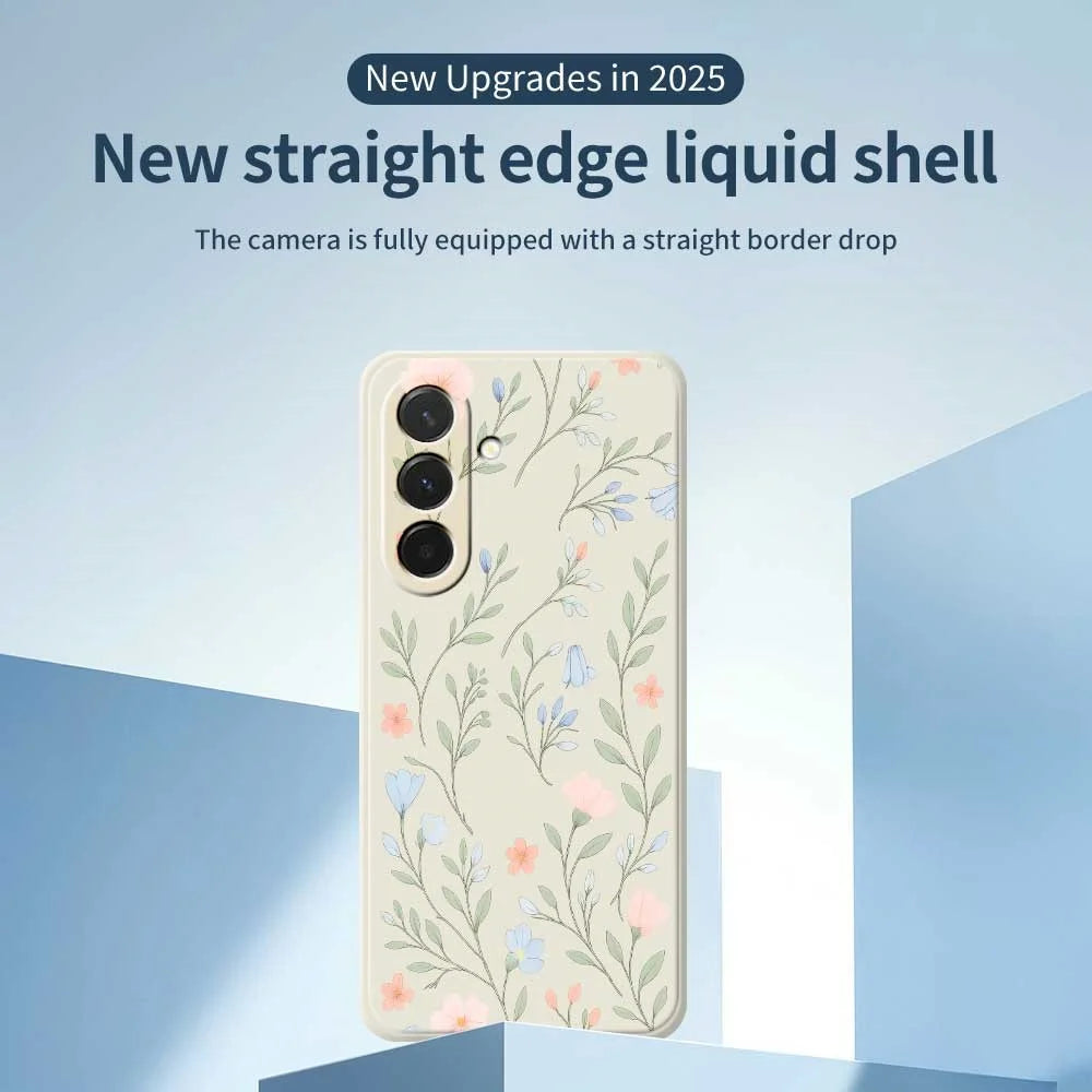 For Samsung Galaxy A36 5G Case Pink Blue Flowers Pattern Printing Straight Edge TPU Phone Back Cover - Beige - 3