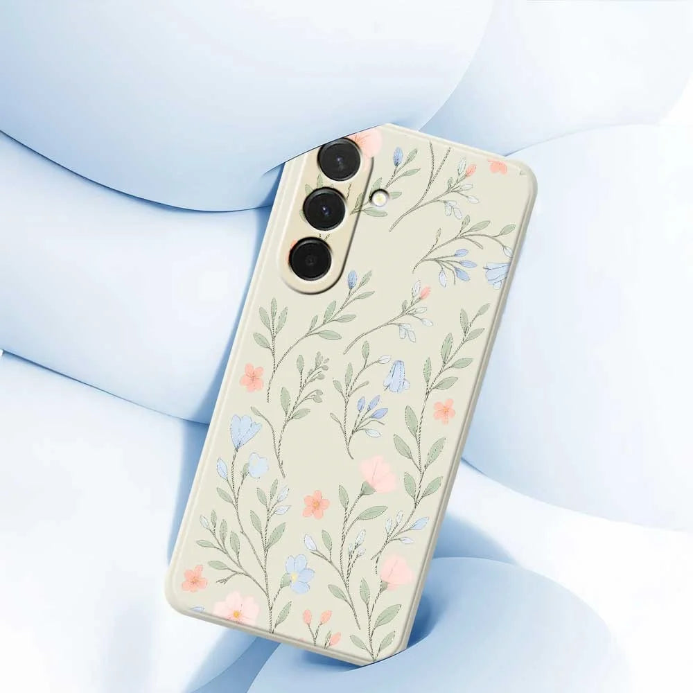 For Samsung Galaxy A36 5G Case Pink Blue Flowers Pattern Printing Straight Edge TPU Phone Back Cover - Beige - 5