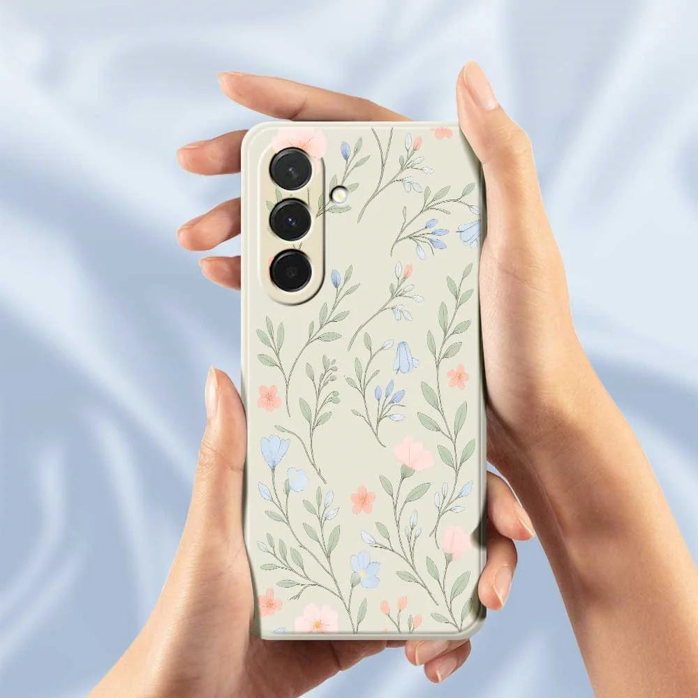 For Samsung Galaxy A36 5G Case Pink Blue Flowers Pattern Printing Straight Edge TPU Phone Back Cover - Beige - 6