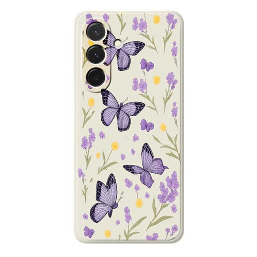 For Samsung Galaxy A36 5G Case Purple Butterflies Pattern Printing Straight Edge TPU Phone Back Cover - Beige - 1