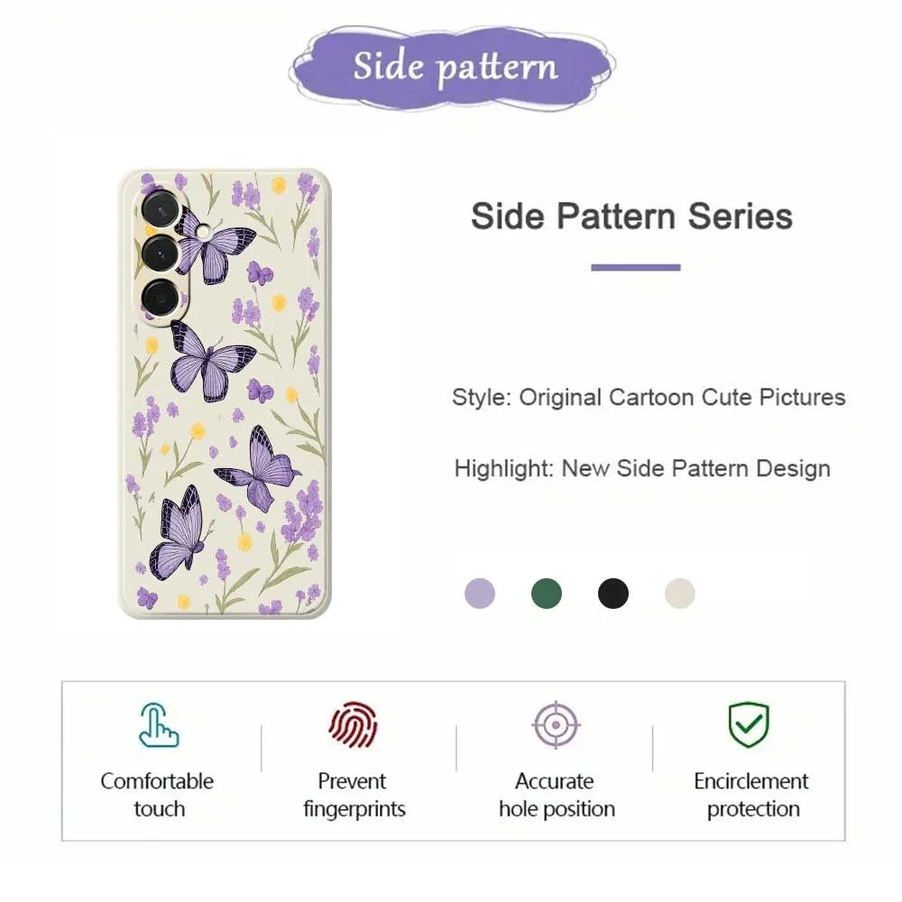 For Samsung Galaxy A36 5G Case Purple Butterflies Pattern Printing Straight Edge TPU Phone Back Cover - Beige - 2
