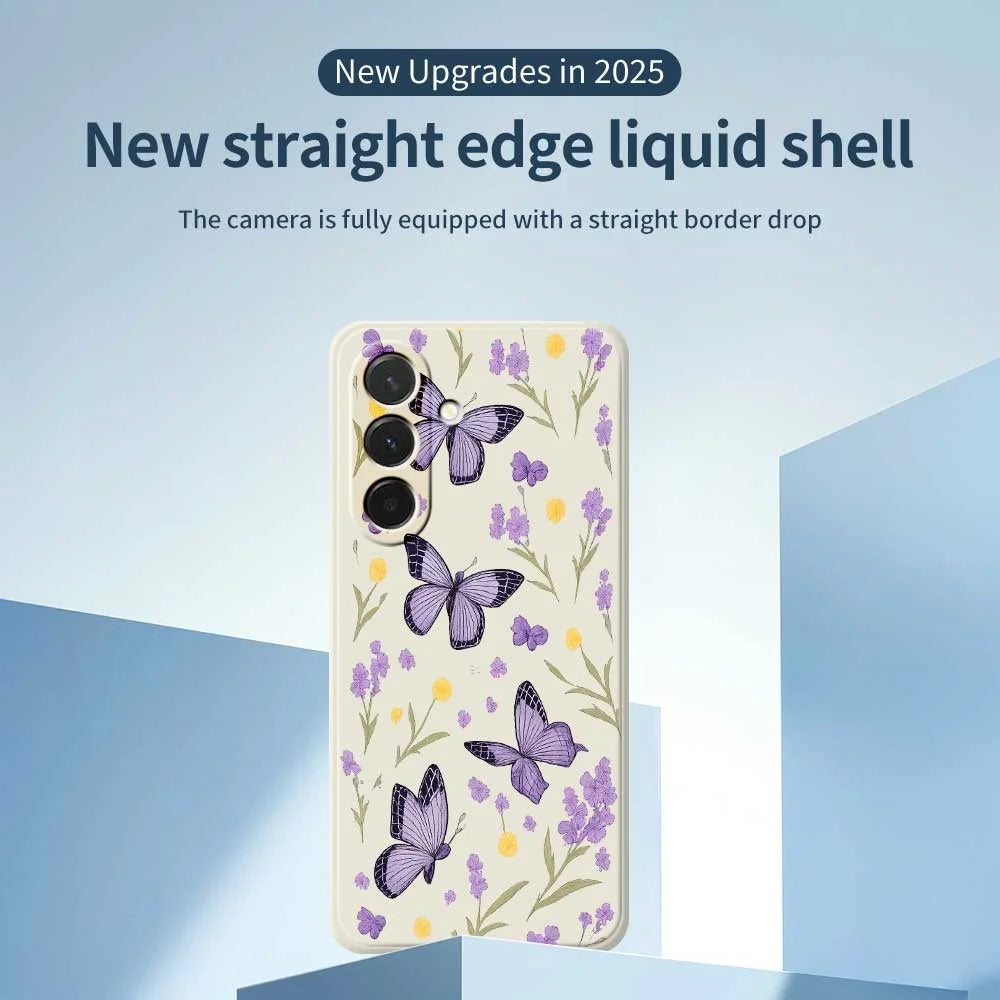 For Samsung Galaxy A36 5G Case Purple Butterflies Pattern Printing Straight Edge TPU Phone Back Cover - Beige - 3