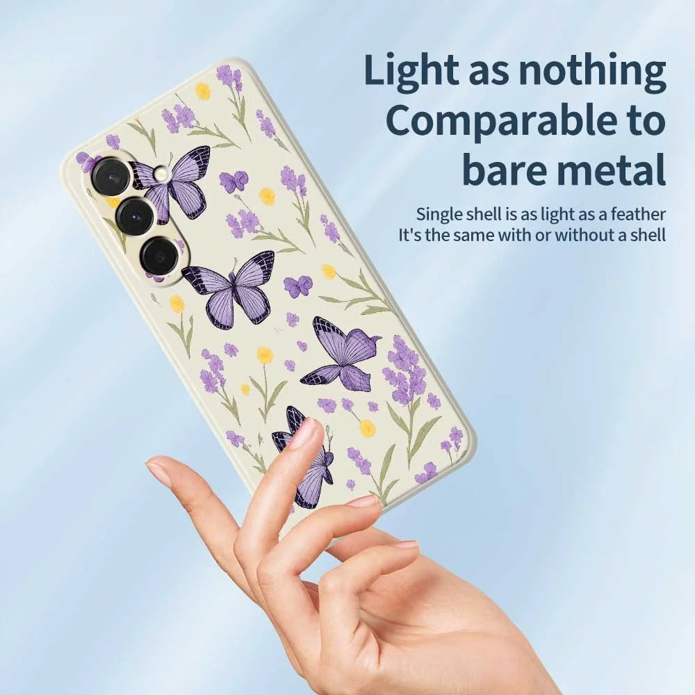 For Samsung Galaxy A36 5G Case Purple Butterflies Pattern Printing Straight Edge TPU Phone Back Cover - Beige - 4