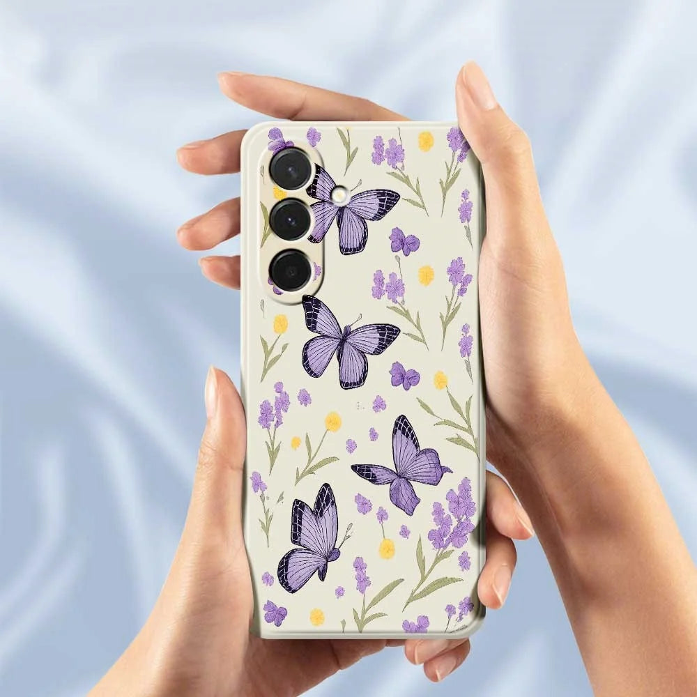 For Samsung Galaxy A36 5G Case Purple Butterflies Pattern Printing Straight Edge TPU Phone Back Cover - Beige - 6