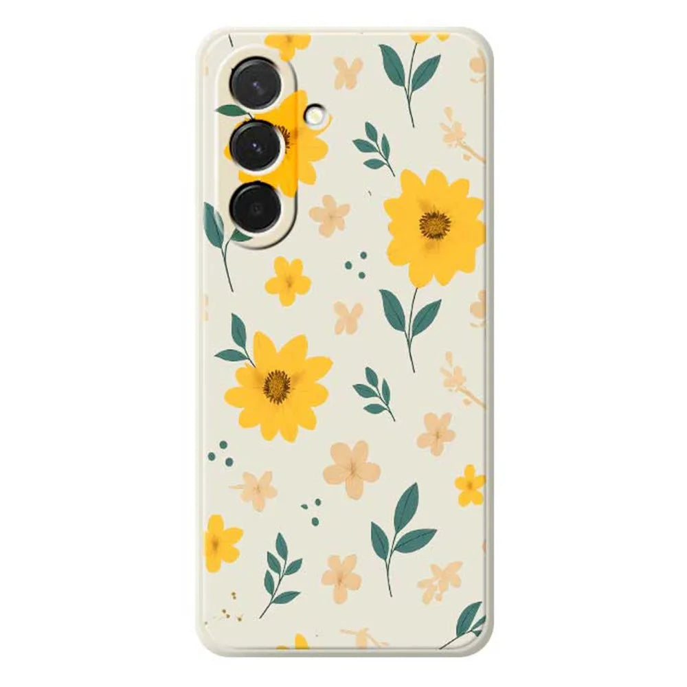 For Samsung Galaxy A36 5G Case Yellow Floral and Leaves Pattern Printing Straight Edge TPU Phone Back Cover - Beige - 1