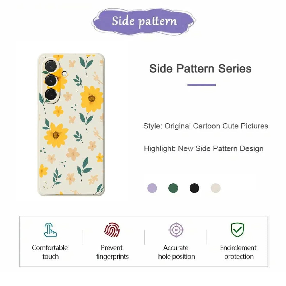For Samsung Galaxy A36 5G Case Yellow Floral and Leaves Pattern Printing Straight Edge TPU Phone Back Cover - Beige - 2