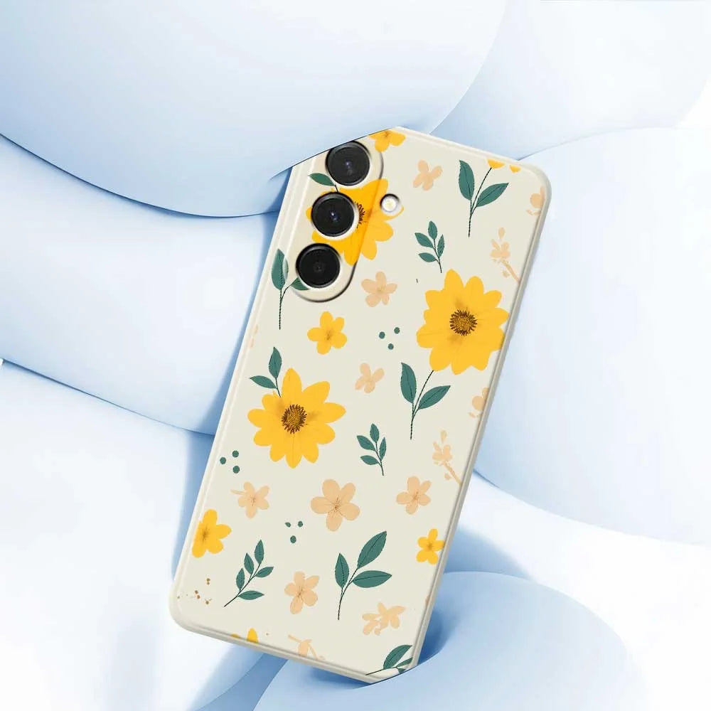For Samsung Galaxy A36 5G Case Yellow Floral and Leaves Pattern Printing Straight Edge TPU Phone Back Cover - Beige - 5
