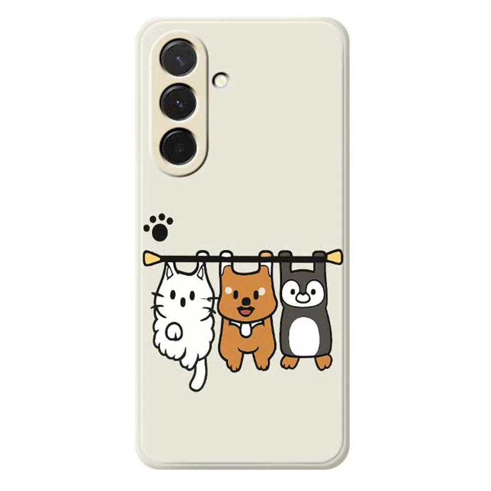 For Samsung Galaxy A36 5G Case Three Animal Dolls Pattern Printing Straight Edge TPU Phone Back Cover - Beige - 1