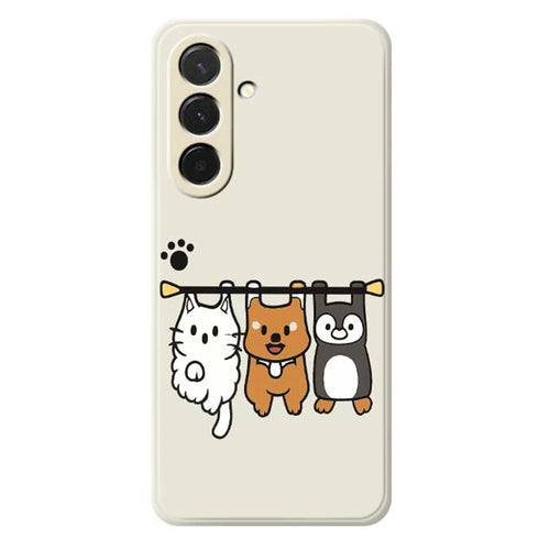 For Samsung Galaxy A36 5G Case Three Animal Dolls Pattern Printing Straight Edge TPU Phone Back Cover - Beige - 1