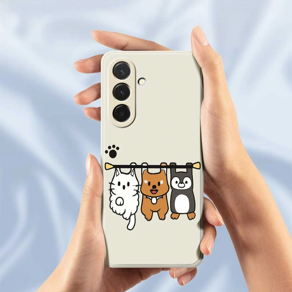 For Samsung Galaxy A36 5G Case Three Animal Dolls Pattern Printing Straight Edge TPU Phone Back Cover - Beige - 6