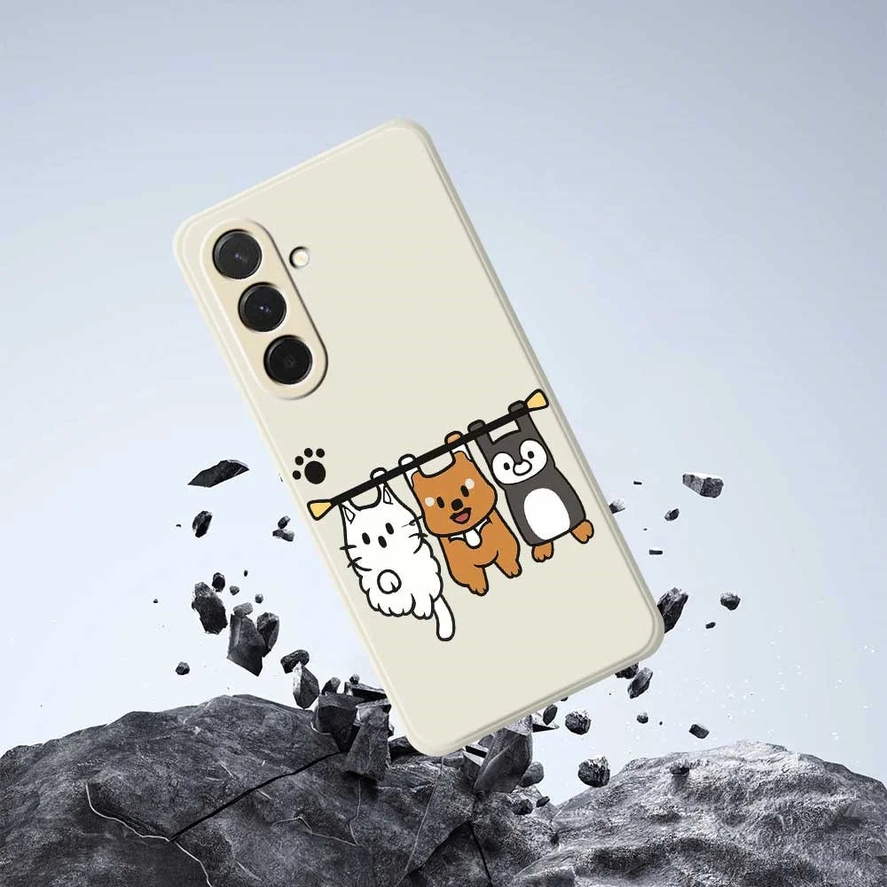 For Samsung Galaxy A36 5G Case Three Animal Dolls Pattern Printing Straight Edge TPU Phone Back Cover - Beige - 7