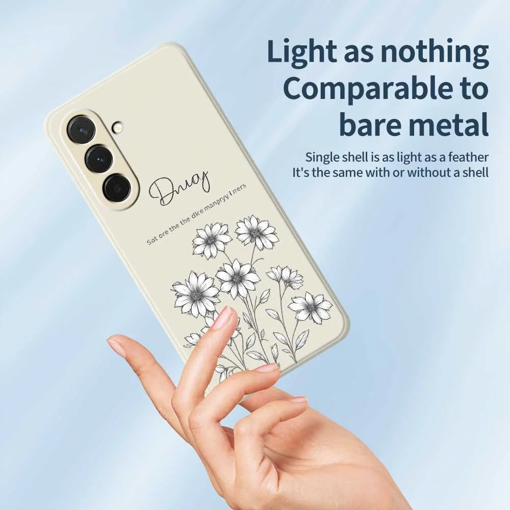 For Samsung Galaxy A36 5G Case Sketch Flowers Pattern Printing Straight Edge TPU Phone Back Cover - Beige - 4
