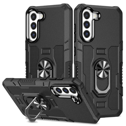 Anti-scratch Phone Cover Kickstand For Samsung Galaxy S21 FE 5G, Protective Back Cover with Metal Ring Holder Built-in Metal Sheet - Black - 1