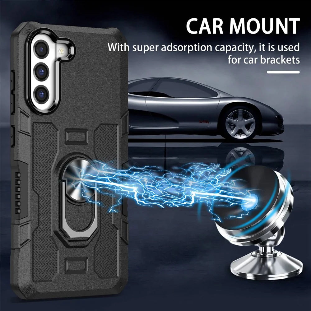 Anti-scratch Phone Cover Kickstand For Samsung Galaxy S21 FE 5G, Protective Back Cover with Metal Ring Holder Built-in Metal Sheet - Black - 5