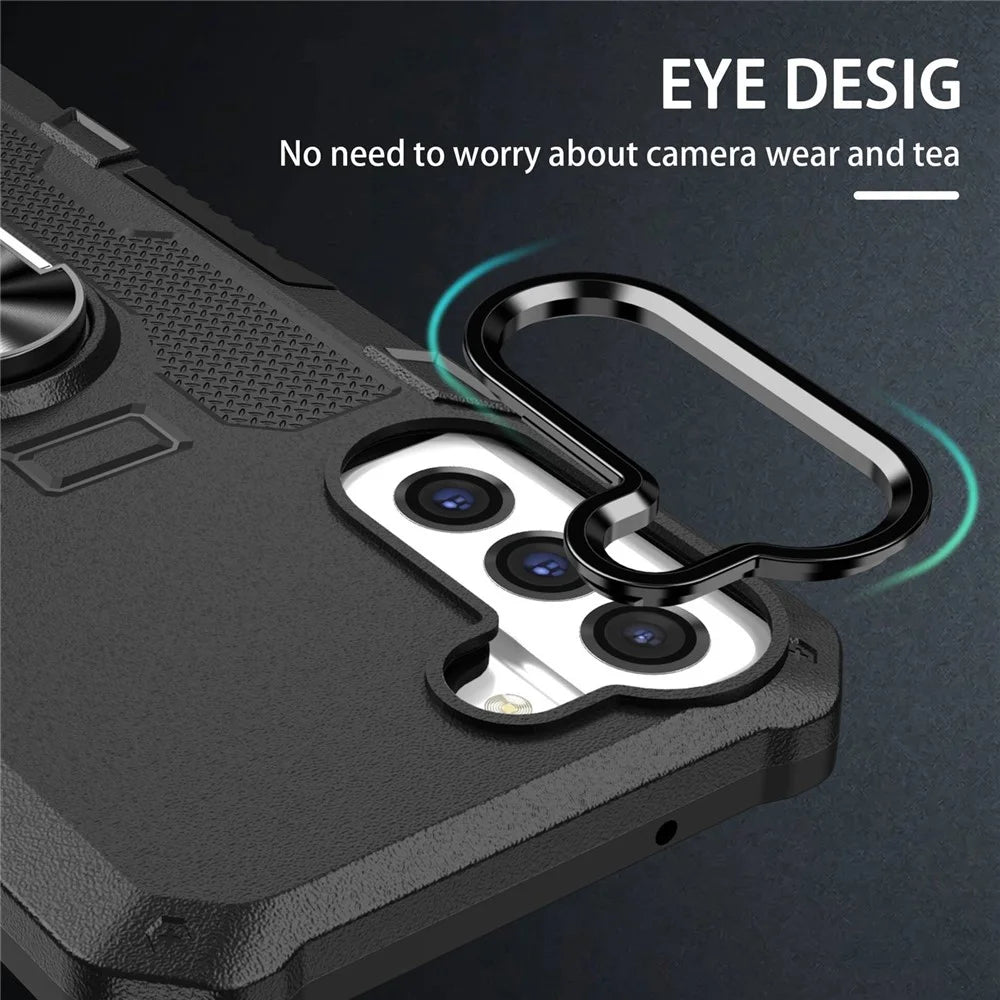 Anti-scratch Phone Cover Kickstand For Samsung Galaxy S21 FE 5G, Protective Back Cover with Metal Ring Holder Built-in Metal Sheet - Black - 6