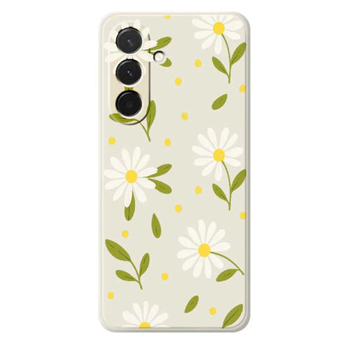 For Samsung Galaxy A36 5G Case White Flowers Green Leaves Pattern Printing Straight Edge TPU Phone Back Cover - Beige - 1