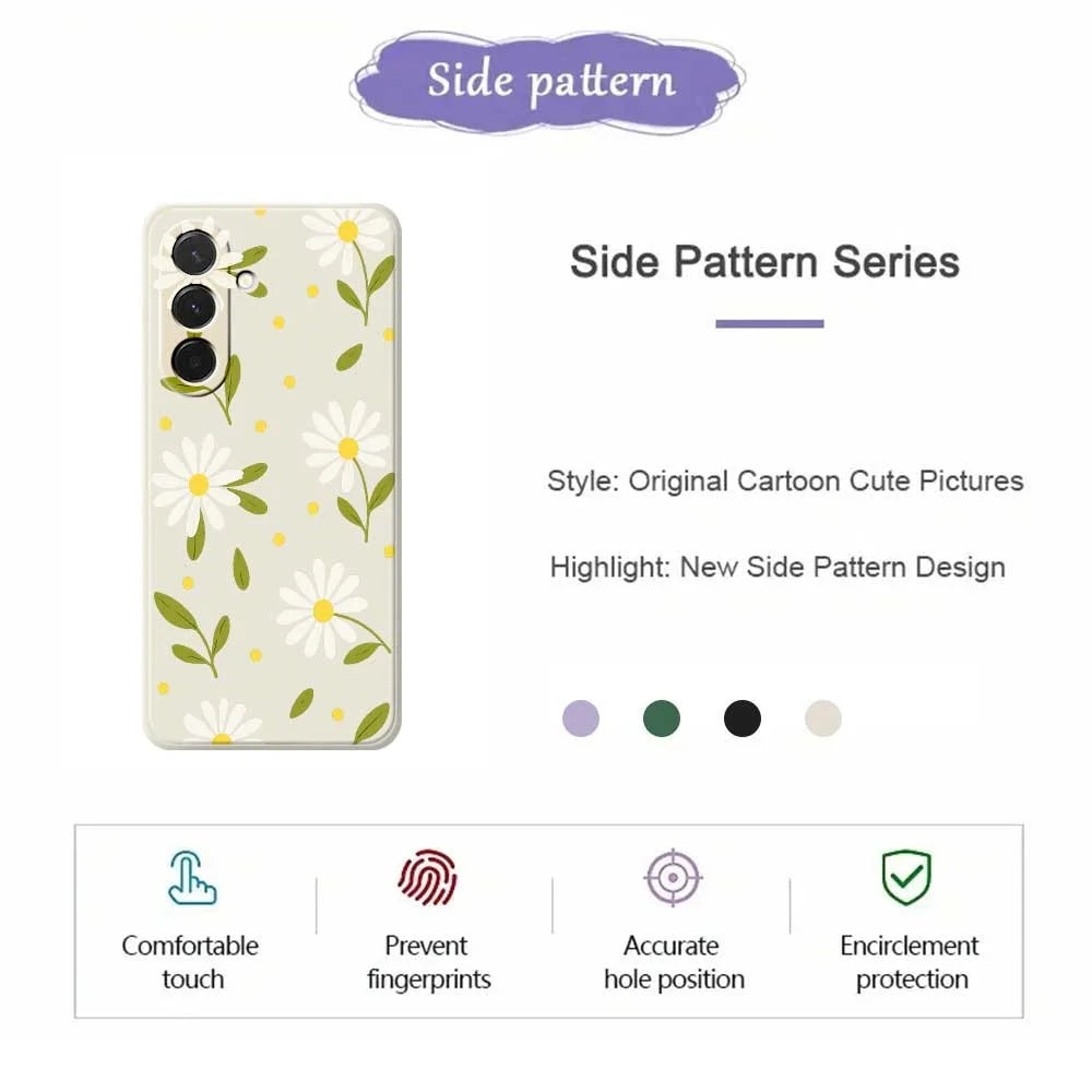 For Samsung Galaxy A36 5G Case White Flowers Green Leaves Pattern Printing Straight Edge TPU Phone Back Cover - Beige - 2