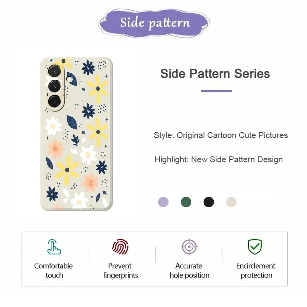 For Samsung Galaxy A36 5G Case Colorful Floral Blue Leaves Pattern Printing Straight Edge TPU Phone Back Cover - Beige - 2