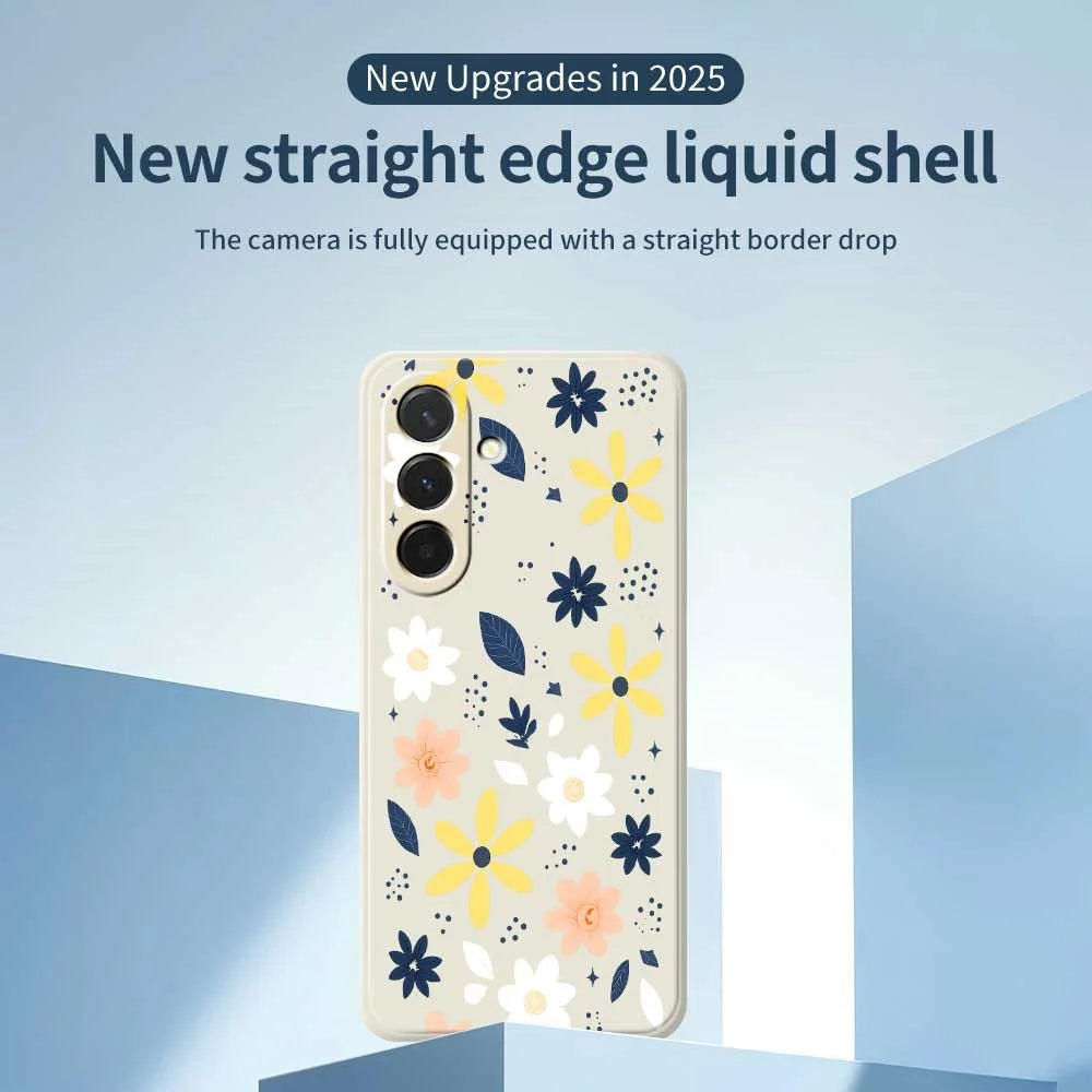 For Samsung Galaxy A36 5G Case Colorful Floral Blue Leaves Pattern Printing Straight Edge TPU Phone Back Cover - Beige - 3