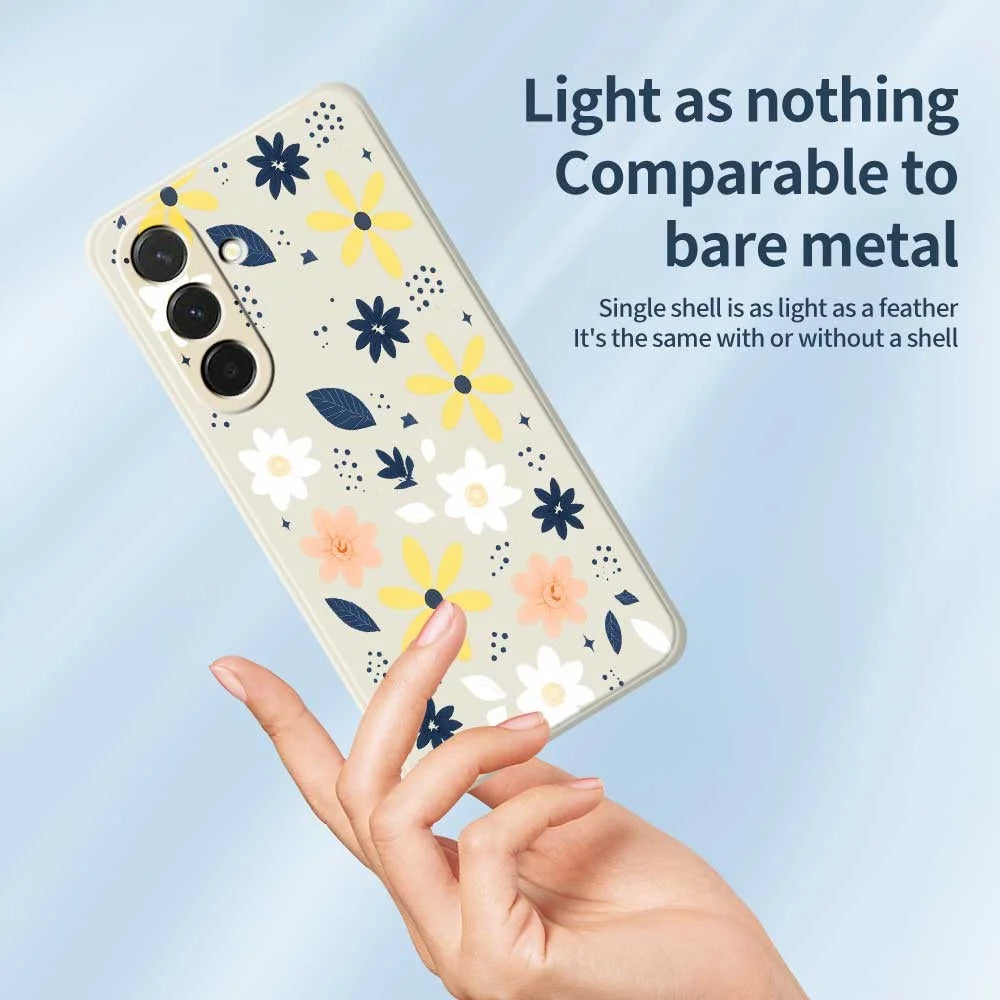 For Samsung Galaxy A36 5G Case Colorful Floral Blue Leaves Pattern Printing Straight Edge TPU Phone Back Cover - Beige - 4