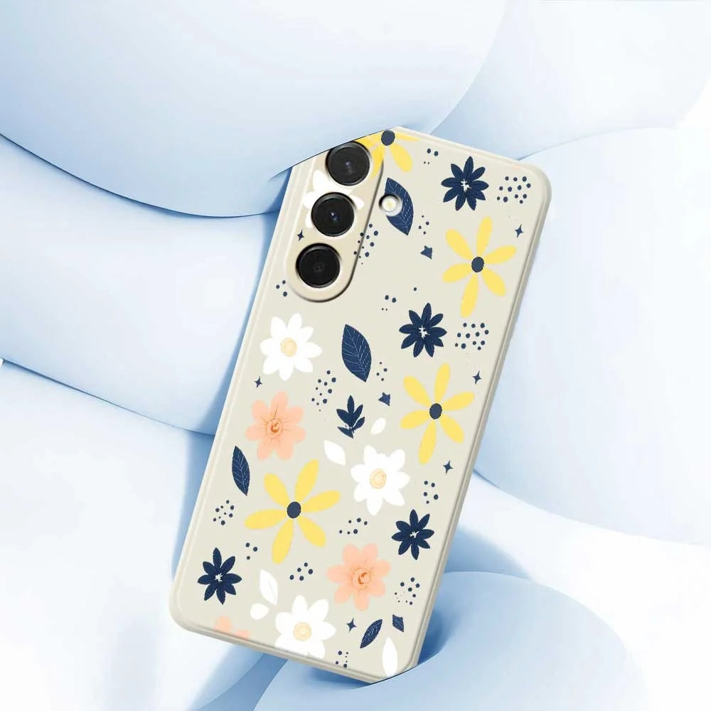 For Samsung Galaxy A36 5G Case Colorful Floral Blue Leaves Pattern Printing Straight Edge TPU Phone Back Cover - Beige - 5