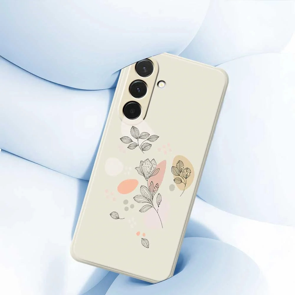 For Samsung Galaxy A36 5G Case Sketch Leaves Pattern Printing Straight Edge TPU Phone Back Cover - Beige - 5