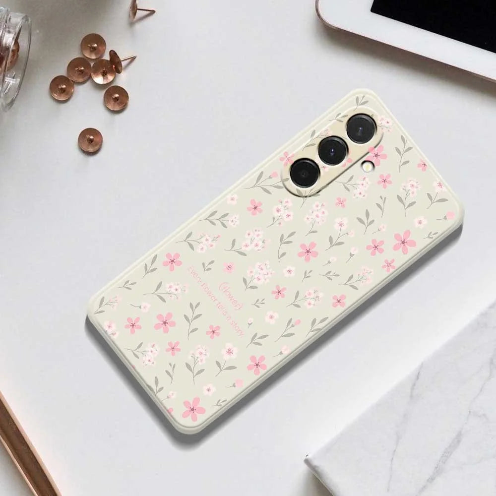 For Samsung Galaxy A36 5G Case Small Flower Pattern Printing Straight Edge TPU Phone Back Cover - Beige - 6