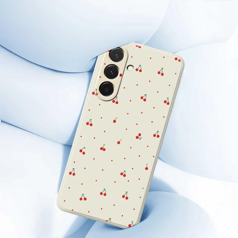 For Samsung Galaxy A36 5G Case Red Cherry Pattern Printing Straight Edge TPU Phone Back Cover - Beige - 5