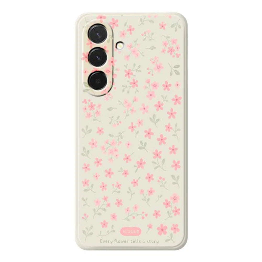 For Samsung Galaxy A36 5G Case Pink Small Flowers Pattern Printing Straight Edge TPU Phone Back Cover - Beige - 1