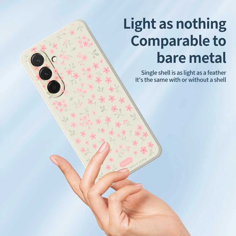 For Samsung Galaxy A36 5G Case Pink Small Flowers Pattern Printing Straight Edge TPU Phone Back Cover - Beige - 4