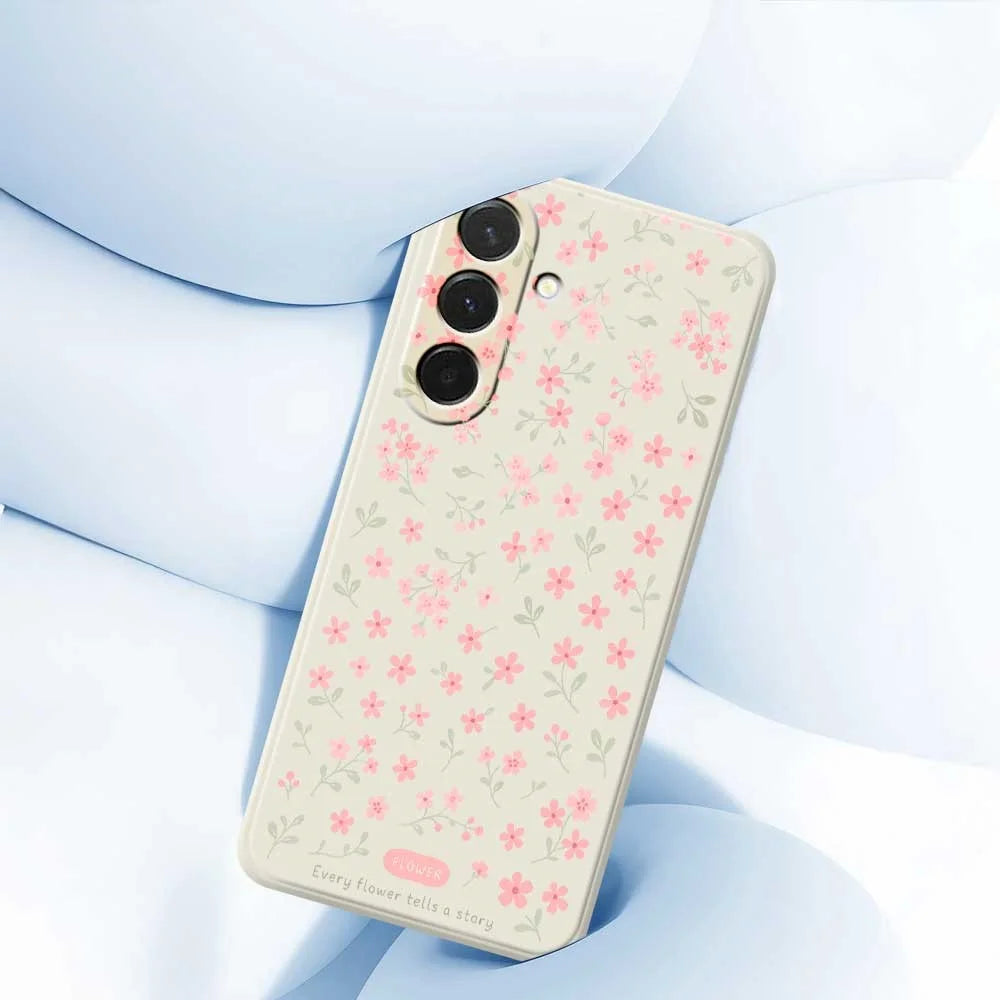 For Samsung Galaxy A36 5G Case Pink Small Flowers Pattern Printing Straight Edge TPU Phone Back Cover - Beige - 5