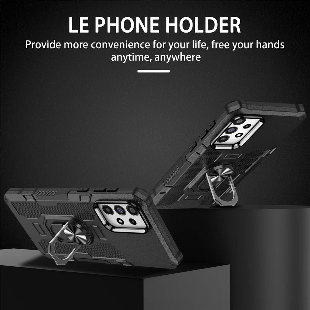 For Samsung Galaxy A73 5G Shockproof PC + TPU Phone Cover Kickstand with Ring Holder Built-in Metal Sheet - Black - 2