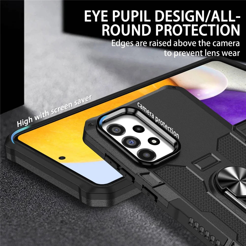 For Samsung Galaxy A73 5G Shockproof PC + TPU Phone Cover Kickstand with Ring Holder Built-in Metal Sheet - Black - 4
