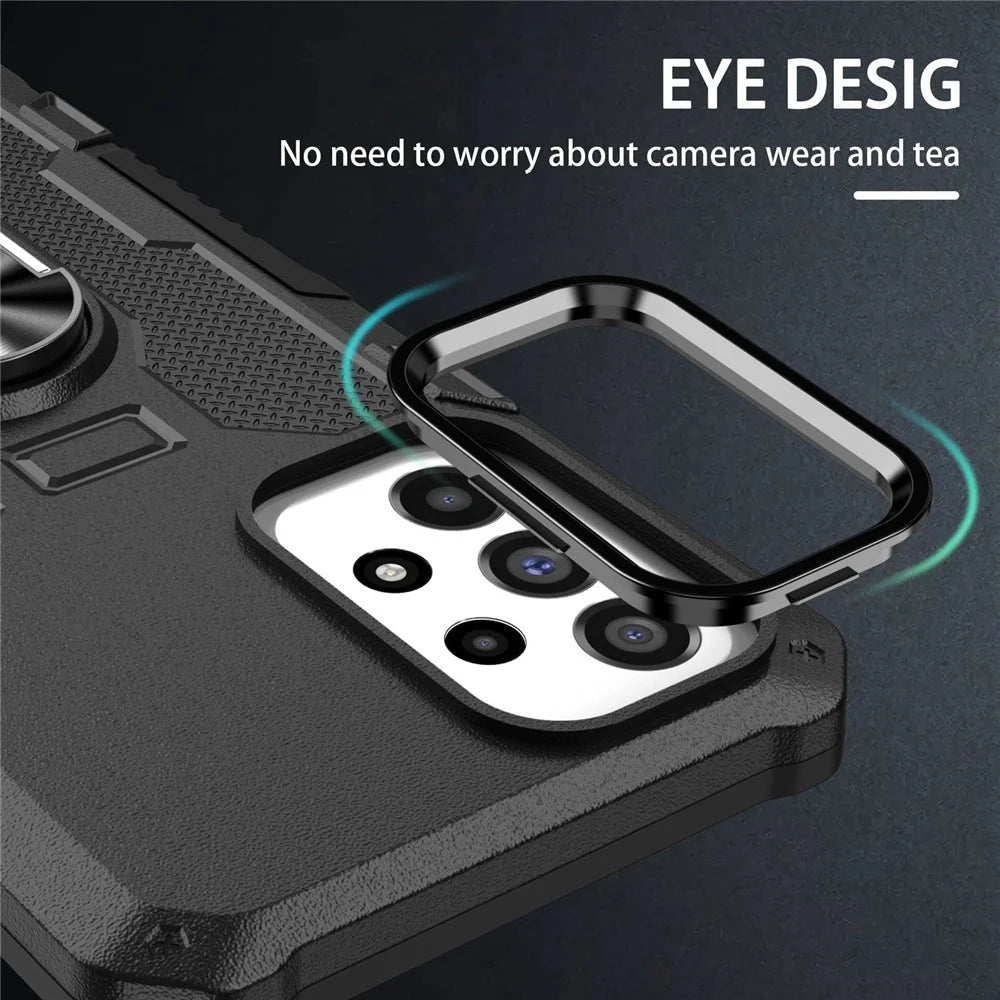 For Samsung Galaxy A73 5G Shockproof PC + TPU Phone Cover Kickstand with Ring Holder Built-in Metal Sheet - Black - 6