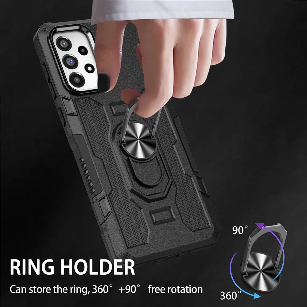 For Samsung Galaxy A73 5G Shockproof PC + TPU Phone Cover Kickstand with Ring Holder Built-in Metal Sheet - Black - 7