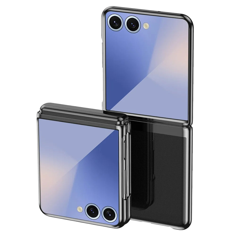 For Samsung Galaxy Z Flip7 5G Case Clear PC Electroplating Hard Phone Cover - Black - 1