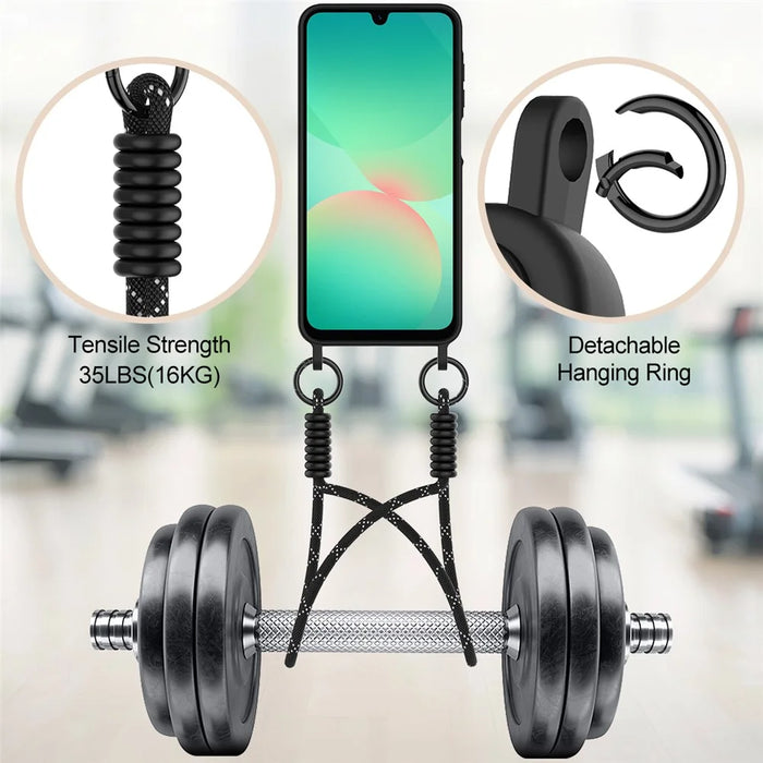 For Samsung Galaxy A26 5G Liquid Silicone Case Phone Back Cover with Card Holder and Short Strap - Black - 4
