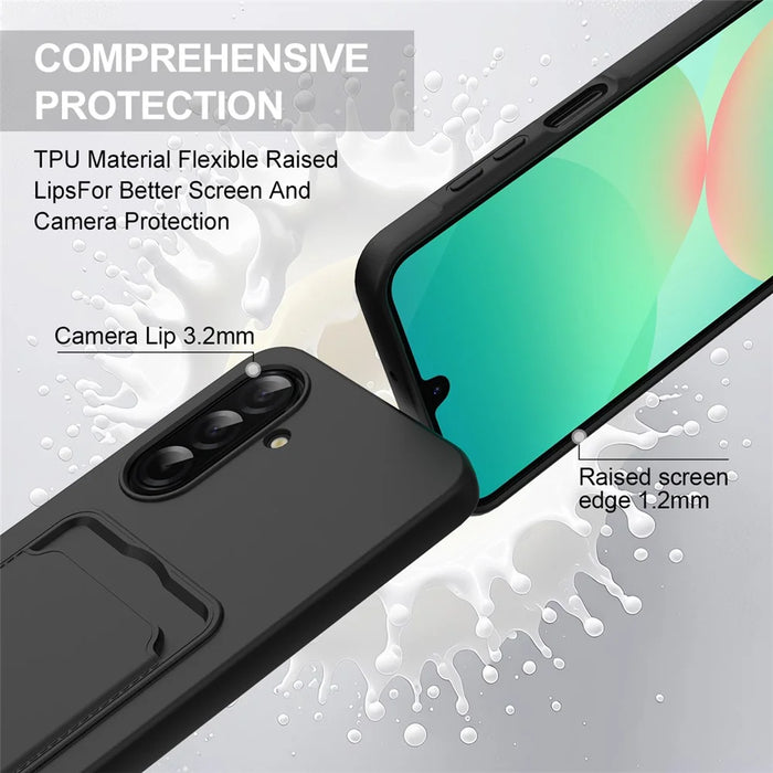 For Samsung Galaxy A26 5G Liquid Silicone Case Phone Back Cover with Card Holder and Short Strap - Black - 7