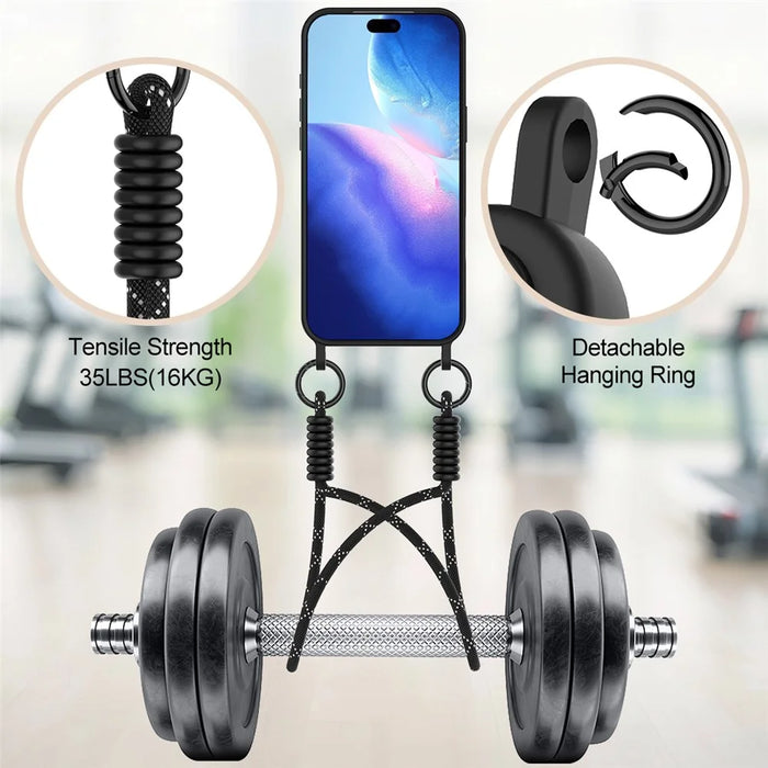 For iPhone 17 Pro Case Liquid Silicone Card Holder Phone Back Cover with Short Strap - Black - 4
