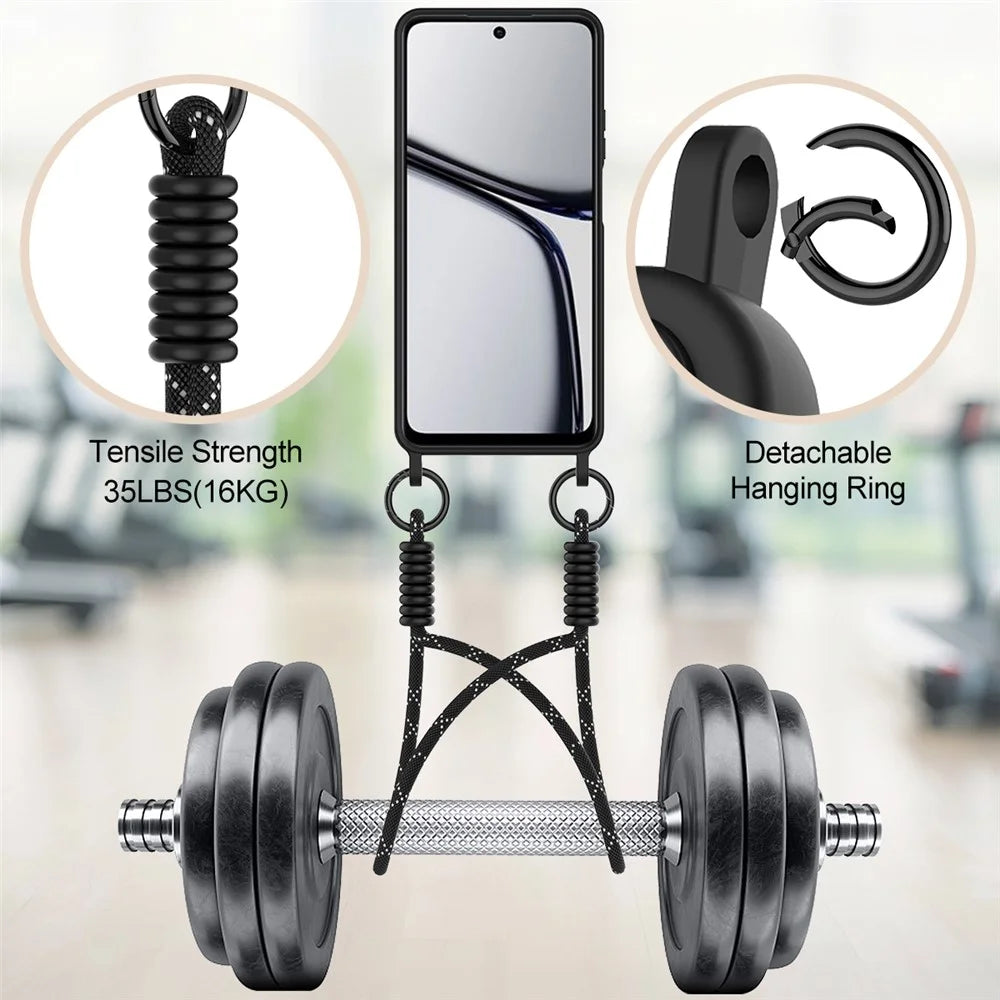 For Realme C65 4G Case Liquid Silicone Card Holder Phone Back Cover with Short Strap - Black - 4