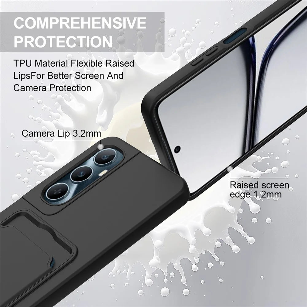 For Realme C65 4G Case Liquid Silicone Card Holder Phone Back Cover with Short Strap - Black - 7