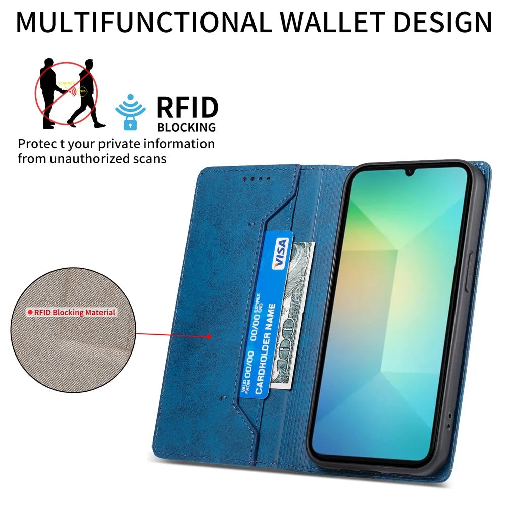 For Samsung Galaxy A08 5G / A08 4G / A07 5G / A07 4G Wallet Case RFID Blocking PU Leather Phone Cover - Blue - 2