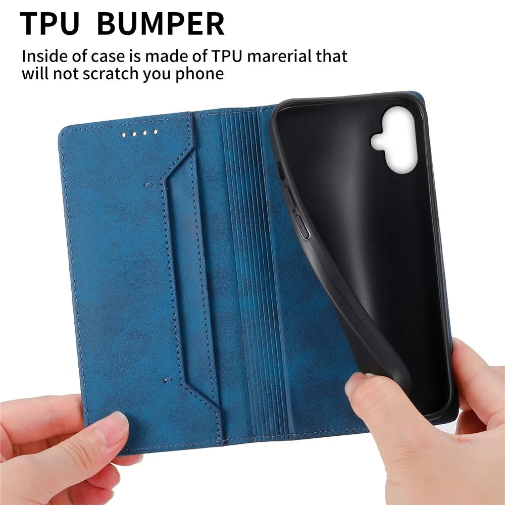 For Samsung Galaxy A08 5G / A08 4G / A07 5G / A07 4G Wallet Case RFID Blocking PU Leather Phone Cover - Blue - 5