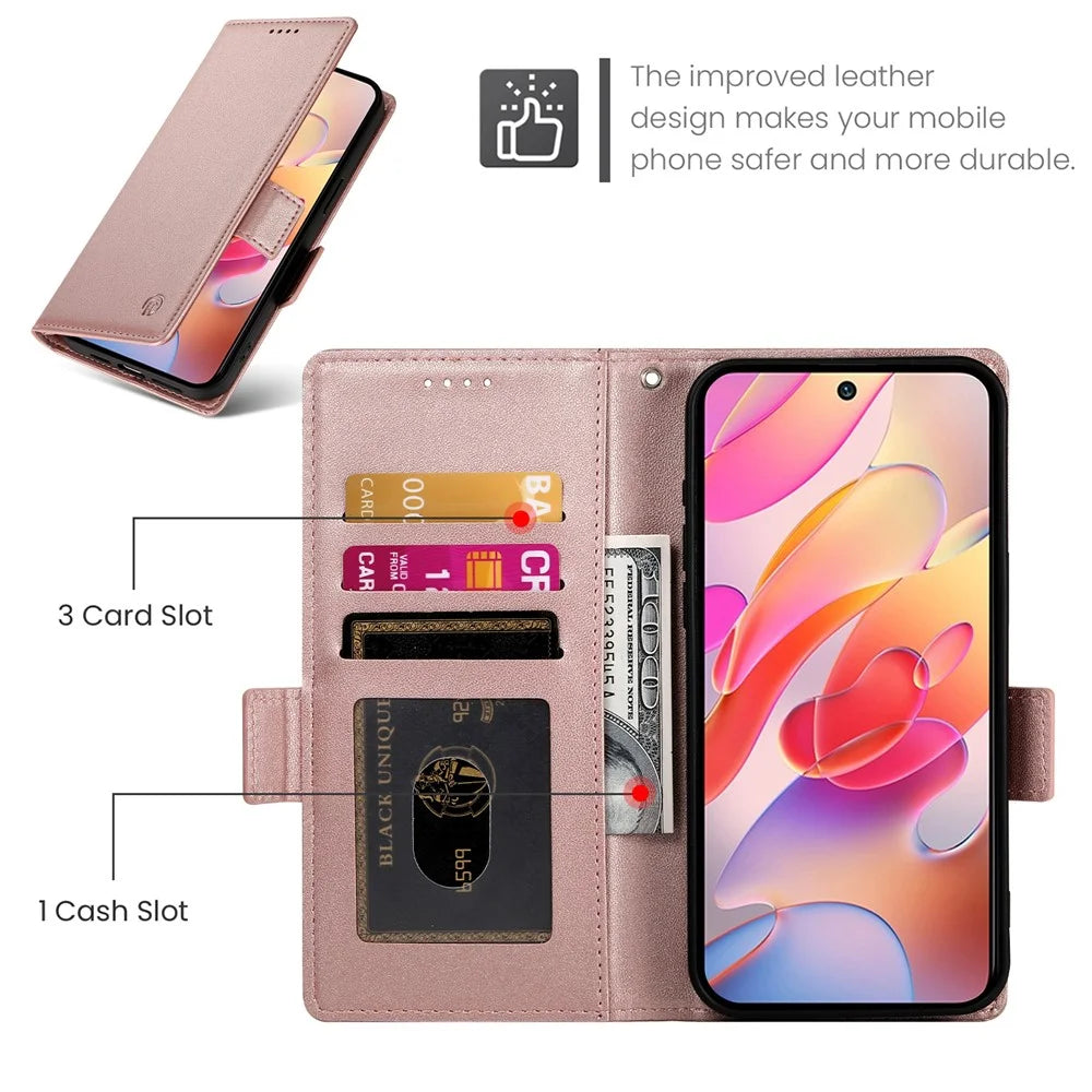 For Samsung Galaxy A18 5G / A18 4G / A17 5G / A17 4G / A26 5G Stand Case PU Leather Wallet Phone Cover - Rose Gold - 6