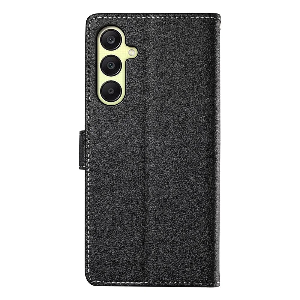 For Samsung Galaxy A18 5G / A18 4G / A17 5G / A17 4G / A26 5G Case Magnetic Snap Litchi Texture Leather Wallet Phone Cover with Wrist Strap - Black - 7