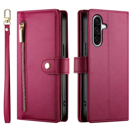 For Samsung Galaxy A18 5G / A18 4G / A17 5G / A17 4G / A26 5G Case Zipper Pocket Wallet Leather Phone Cover with Straps - Red - 1