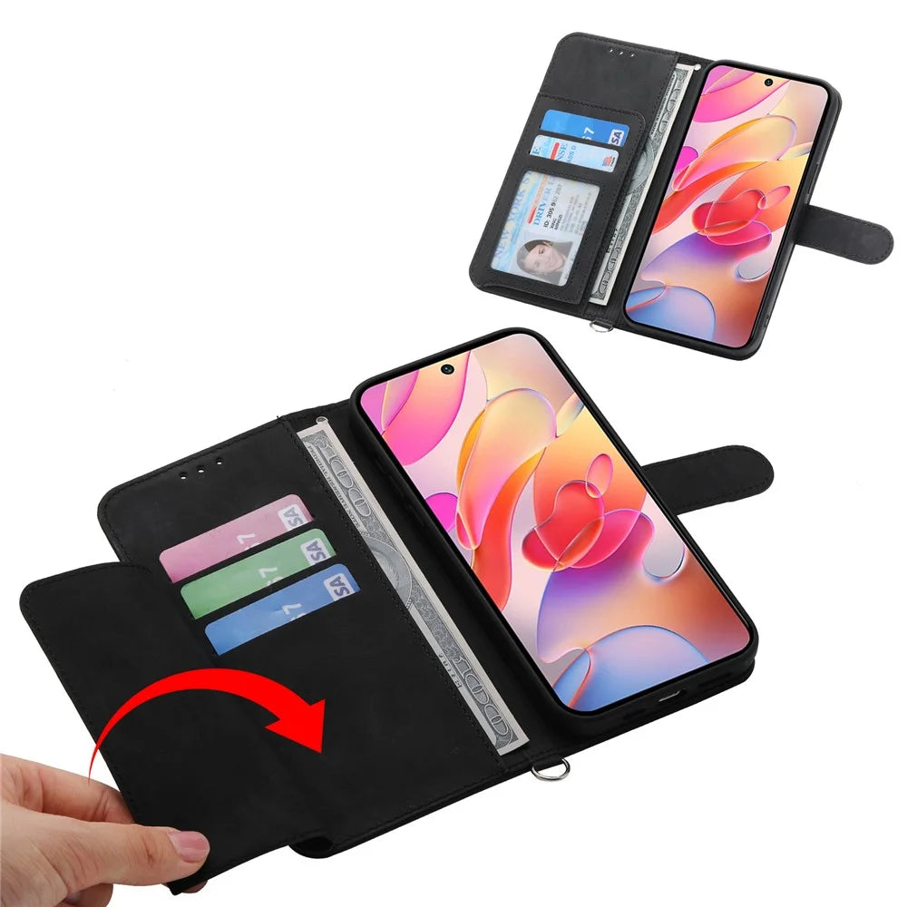 For Samsung Galaxy A18 5G / A18 4G / A17 5G / A17 4G / A26 5G Case Flower Pattern PU Leather Wallet Phone Cover with Strap - Black - 3