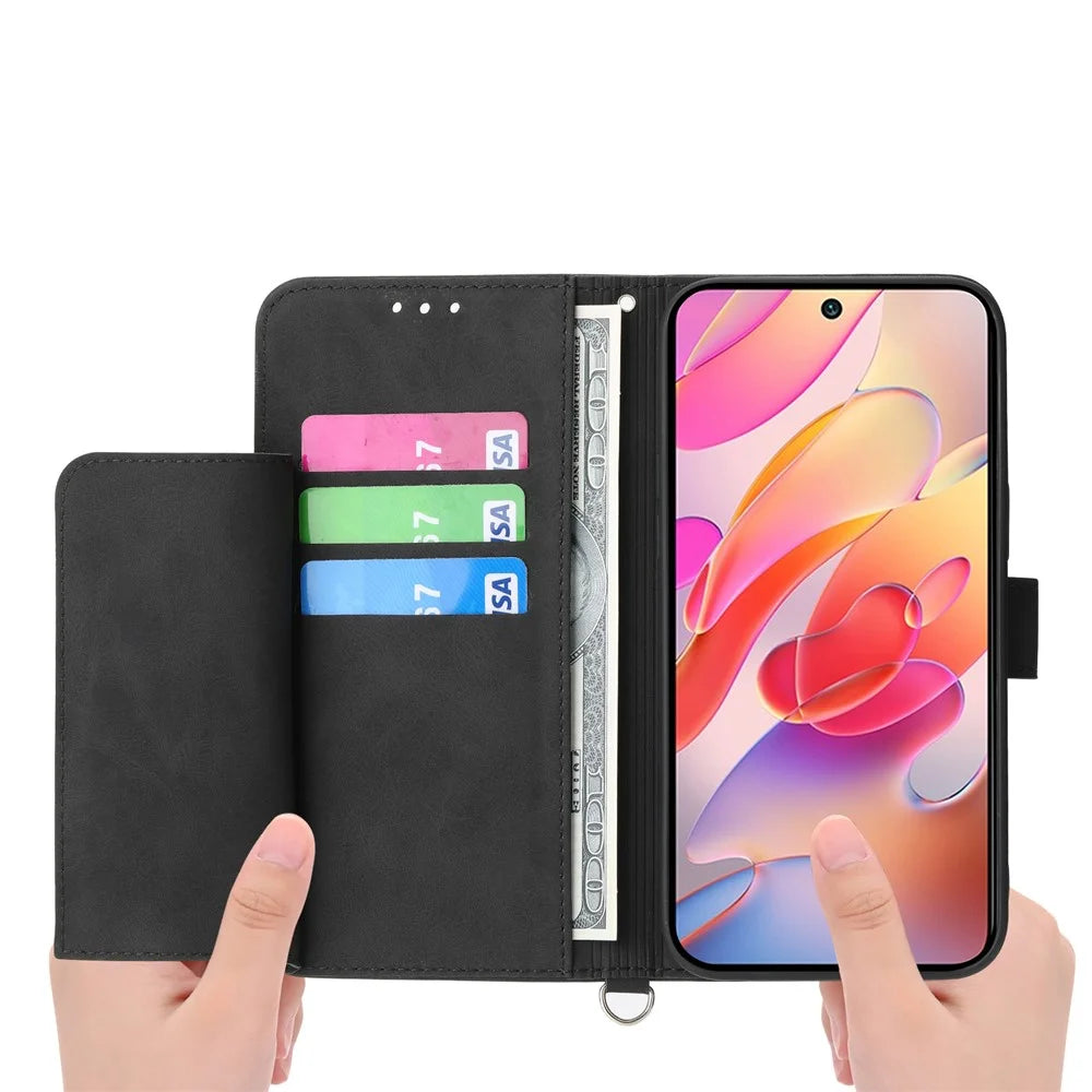 For Samsung Galaxy A18 5G / A18 4G / A17 5G / A17 4G / A26 5G Case Flower Pattern PU Leather Wallet Phone Cover with Strap - Black - 4