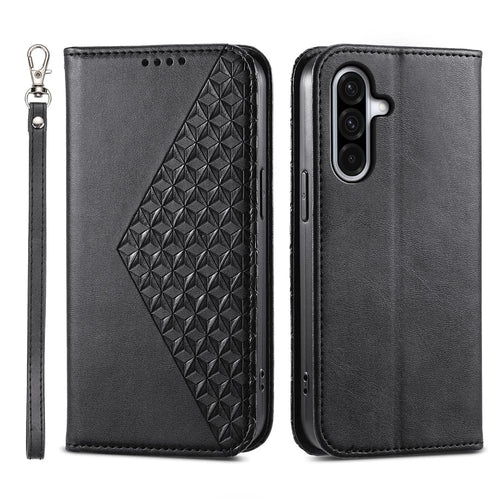 For Samsung Galaxy A18 5G / A18 4G / A17 5G / A17 4G / A26 5G Case Calf Texture PU Leather Wallet Phone Cover with Wrist Strap - Black - 1